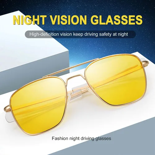 Vista 5 de Gafas de sol aviador para hombre, estilo militar, polarizadas, marco de metal con patillas de bayoneta, Lente de visión nocturna con marco dorado