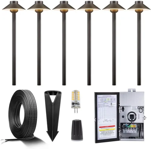 Vista 11 de Gardenreet Luces de camino de latón para exteriores, iluminación de camino de paisaje de bajo voltaje con cable, luz LED de pasarela de 12 V
