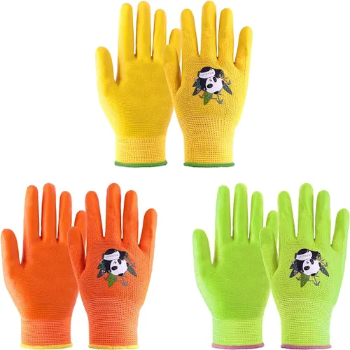 Vista 26 de HANDLANDY 3 pares de guantes de jardinería para niños sin látex, guantes de jardín para niños y niñas con revestimiento de nitrilo para niñas y Verde