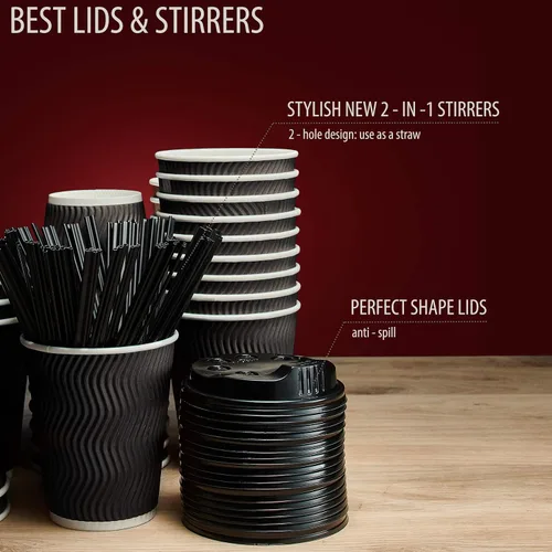 Vista 2 de Primens Tazas de café desechables aisladas con tapas y pajitas de 12 onzas, 100 paquetes, vasos de papel para bebidas calientes, bebidas