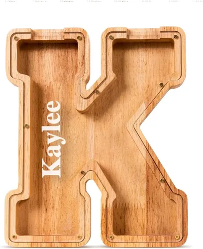 Vista 58 de SummiDate Alcancía de madera de letra para niños y niñas, Alfabeto, personalizada, regalo de cumpleaños y pascua para niños (A)