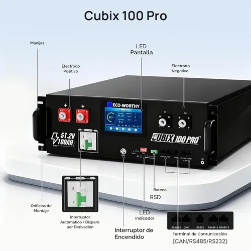 Vista 8 de ECO-WORTHY Cubix100 Pro 48V 100Ah LiFePO4 - Batería de litio para rack
