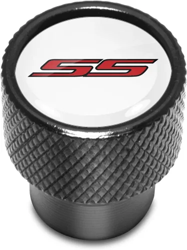 Vista 2 de iPick Image para Chevrolet Camaro SS Logo en blanco sobre tapas de vástago de válvula de neumático de aluminio negro