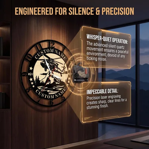 Vista 8 de Geek Alerts Reloj de pared de madera de helicóptero Black Hawk