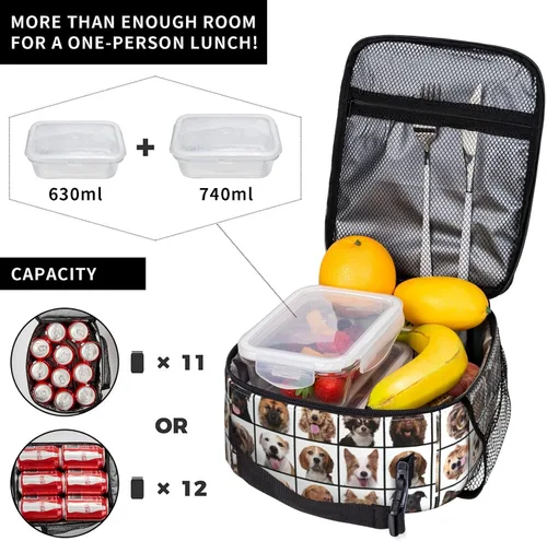 Vista 5 de Bolsa de almuerzo con diseño de animales para perros, con aislamiento, portátil, reutilizable, con cremallera, para picnic diario, trabajo, oficina