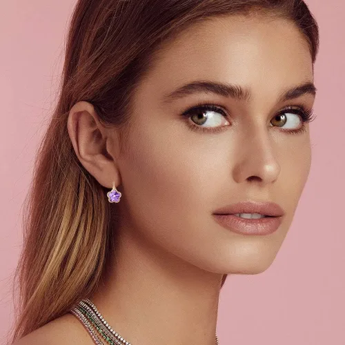 Vista 2 de Aretes de gota de cristal austriaco para mujer, chapados en oro rosa de 14 quilates, joyería hipoalergénica, Metal Cristal, cristal