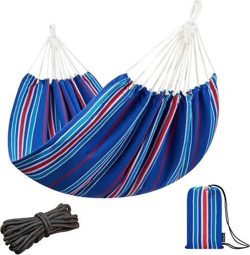 Vista 11 de JoyView Hamaca doble brasileña con cuerdas colgantes, extragrande de 86.6x59" hamaca portátil de algodón para patio, jardín, porche, capacidad