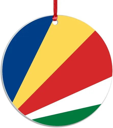 Vista 6 de Adorno de bandera de Seychelles para decoración de árbol de Navidad, recuerdo de la ciudad del país de Seychelles, adornos de Navidad personalizados