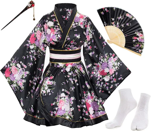 Vista 2 de Conjunto de calcetines con diseño de palo de pelo Tabi para mujer, estilo kimono de baile japonés de anime