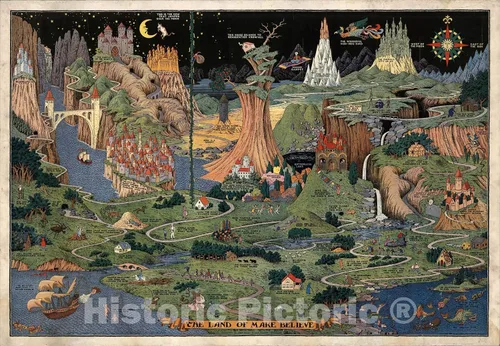 Vista 2 de Land of Make Believe - Imaginary Map 1930 de Jaro Hess - Impresión de mapa histórico - 24 x 16 pulgadas