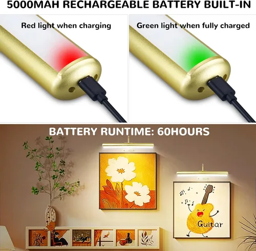 Vista 5 de Paquete de 2 luces de imagen para obras de arte de pared recargables de 5000 mAh luz de pintura con controlador, colores cálidos, naturales/fríos