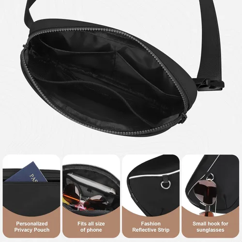 Vista 5 de BesTour Riñonera unisex para hombres y mujeres, bolsa de cinturón impermeable, bolsa cruzada con correa ajustable extendida de 54 pulgadas
