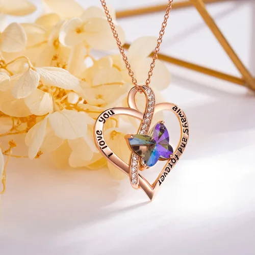 Vista 3 de Butterfly Necklaces for Women, 18K Gold Over 925 Sterling Silver Heart Necklace Birthday Gifts for Women, Gemstone, Valentines Mothers Day Christmas