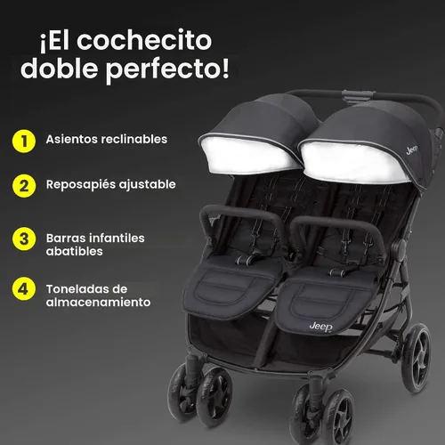Vista 3 de Cochecito doble lado a lado ultraligero Jeep Destination, Midnight