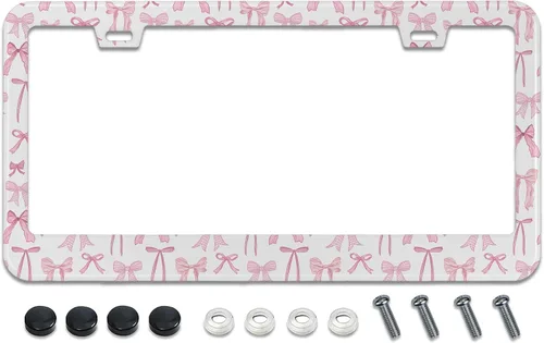 Vista 15 de Marco de Matrícula con Lazo Rosa para Marcos Portamatrículas de Acero Inoxidable, Cubiertas a Prueba de Óxido, Decoración de Piezas de Auto