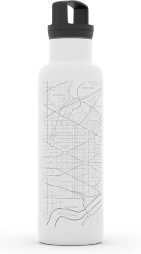 Vista 3 de Well Told Botella de agua aislada con mapa de Washington DC grabado, botella de acero inoxidable grabada (21 onzas, blanco) botella aislada de mapa