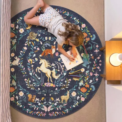 Vista 19 de jinchan Moonrise - Alfombra redonda de 5 pies para habitación de niños, lavable, suave, antideslizante, de pelo bajo, diseño de cuento de hadas