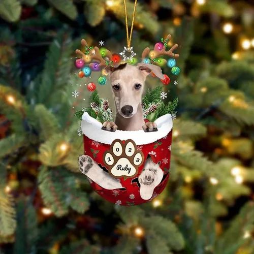 Vista 51 de Adornos personalizados de Pug cervatillo – Decoración personalizada para árbol de Navidad con patas de bolsillo de nieve