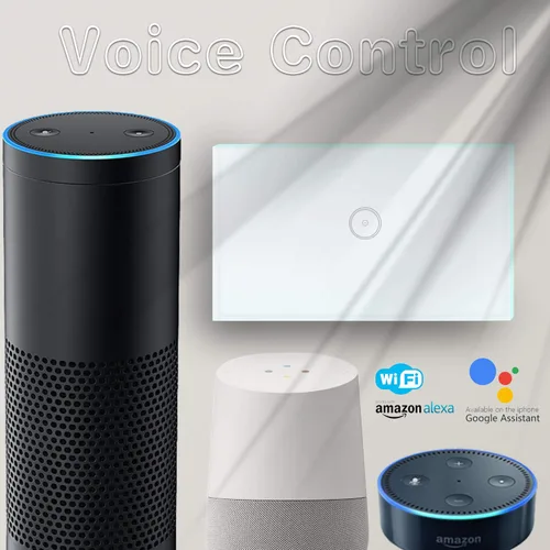 Vista 5 de Jinvoo Interruptor de luz táctil inteligente WiFi de pared, control remoto para teléfono inteligente, compatible con iOS y Android, con Alexa Echo