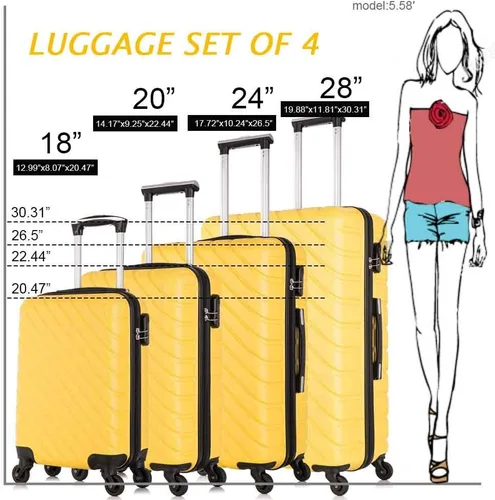 Vista 8 de Fridtrip - Maleta de viaje rígida, ligera, con ruedas giratorias, Amarillo, 4 PCS Suitcases