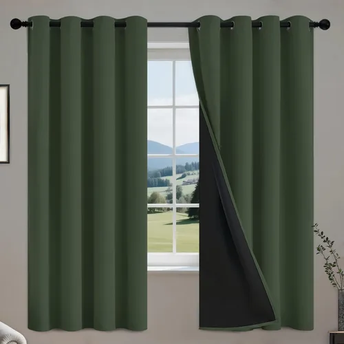 Vista 24 de COSVIYA Cortinas opacas 100% beige Biscotti para dormitorio, juego de 2 paneles de 63 pulgadas de largo, bloqueo de luz completa, aislamiento