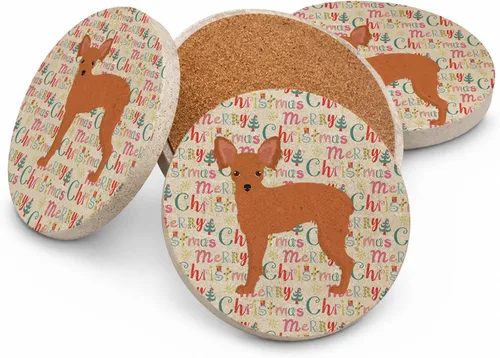 Vista 202 de Abyssinian Sand Terrier Merry Christmas - Posavasos grandes de piedra arenisca (4 unidades)
