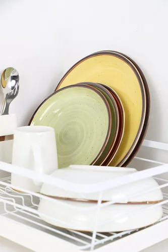 Vista 8 de Platos de cena de porcelana ONEMORE de 8.5 pulgadas, platos de postre y ensalada de cerámica con salpicaduras, juego de 4 platos para servir, aptos