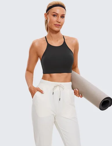Vista 3 de CRZ YOGA Butterluxe - Brasier deportivo de cuello alto y espalda en Y para mujer, con relleno, espalda cruzada, tirantes delgados