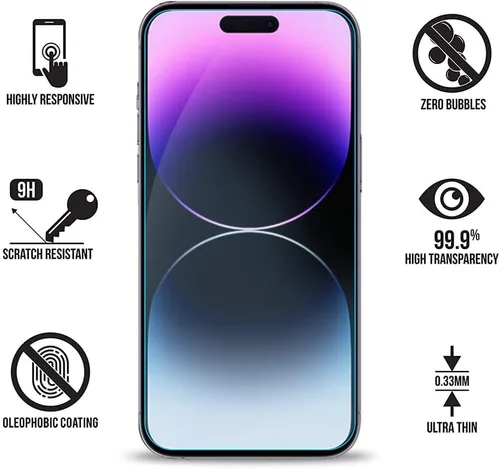 Vista 5 de Protector de pantalla para iPhone 14 Pro, protector de pantalla de luz azul, paquete de 3 unidades, vidrio templado antiluz azul para iPhone 14 Pro