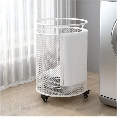 Vista 6 de Cesta de lavandería, clasificadora de ropa de metal, cesta de ropa con ruedas y asa, para el hogar, apartamento, dormitorio, baño, hotel Negro