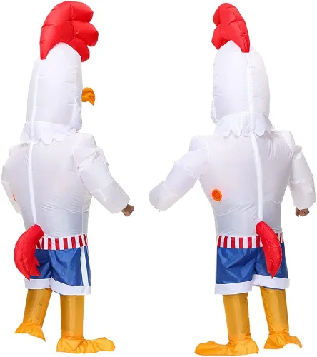 Vista 4 de RHYTHMARTS Disfraz inflable disfraz inflable de gallo disfraz de Halloween disfraz de fantasía para adultos gallo para adultos