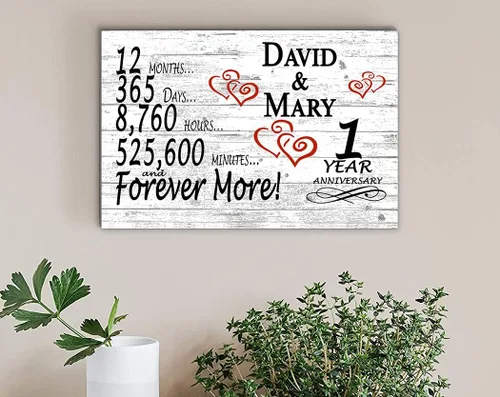 Vista 6 de Letrero personalizado de aniversario de 1 año, regalo de primer aniversario de boda, regalo para días de pareja, minutos, años, madera maciza, 16.5