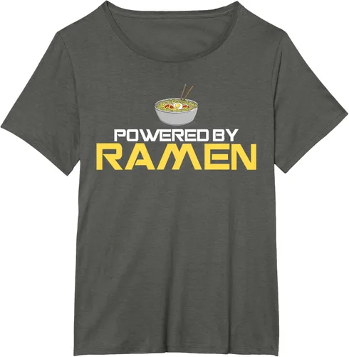 Vista 86 de Camiseta de fideos de anime japoneses Powered By Ramen, Negro, S