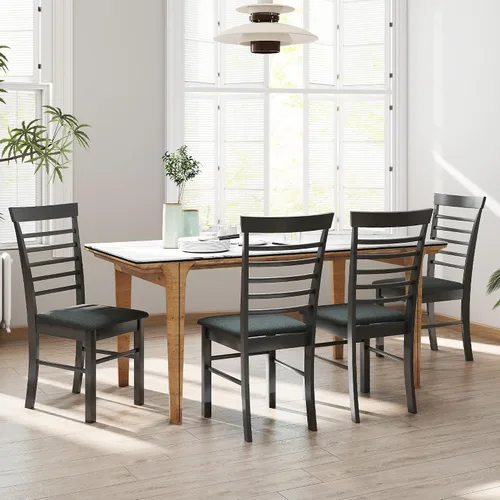 Vista 11 de HOMCOM Juego de 2 sillas de comedor de madera, sillas de cocina tapizadas de granja con marco de madera de goma para sala de estar, comedor, negro