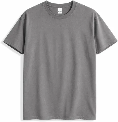 Vista 3 de Maydear Camiseta básica de algodón de manga corta con cuello redondo casual liso para hombre y mujer, camiseta esencial para uso diario Gris