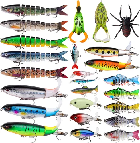 Vista 9 de TSKS Kit de Señuelos Artificiales de Pesca Mixto Incluyendo Minnow de Aleta de Buceo Frontal, Popper de Superficie, Cebos de Manivela, Lápiz VIB