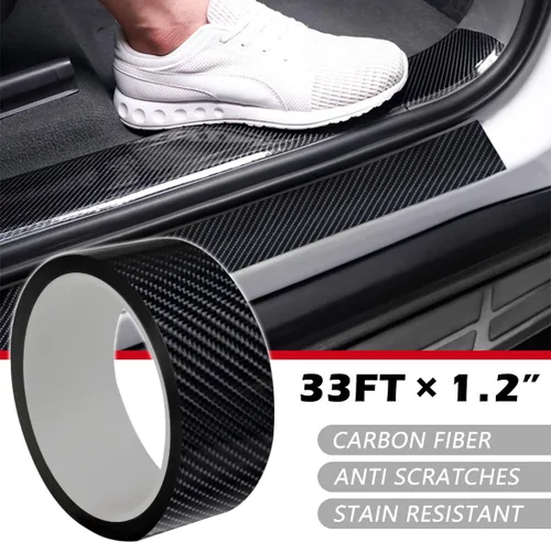 Vista 12 de CloudBuyer Protector universal para borde de puerta de automóvil, película de vinilo negro brillante 5D de fibra de carbono con protección