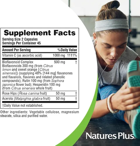 Vista 8 de NaturesPlus Super C Complex - 90 cápsulas - 1000 mg de vitamina C + 500 mg de bioflavonoides - Vegetariano, sin gluten - 45 porciones
