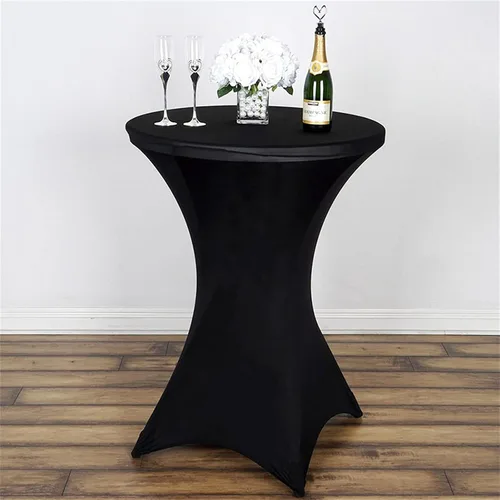 Vista 2 de Jeloris Paquete de 2 manteles redondos de elastano elástico de elastano de 32 x 43 pulgadas, color negro, para bodas, banquetes, eventos, fiestas