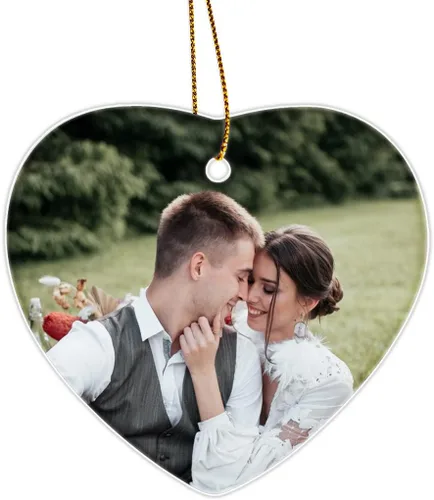 Vista 7 de Adornos navideños personalizados con foto, adornos de foto 2D personalizados, decoraciones colgantes para árbol, regalo para parejas de Navidad
