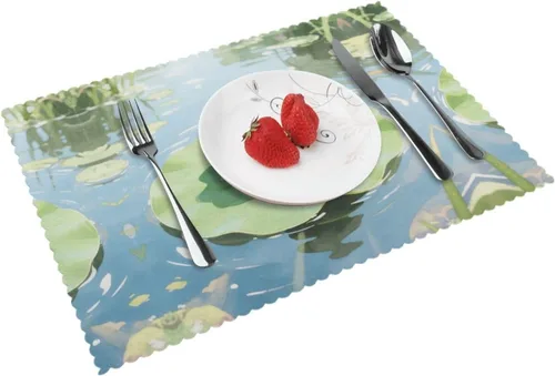 Vista 11 de Rectangular Placemats Set of 4, Heat Resistant Cat Printed Kitchen Dining Table Mats