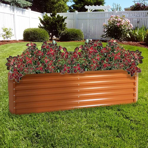 Vista 5 de Sunnydaze Cama de jardín rectangular elevada de 71 pulgadas, kit de maceta de acero Galvalume para cama de flores vegetales, color marrón