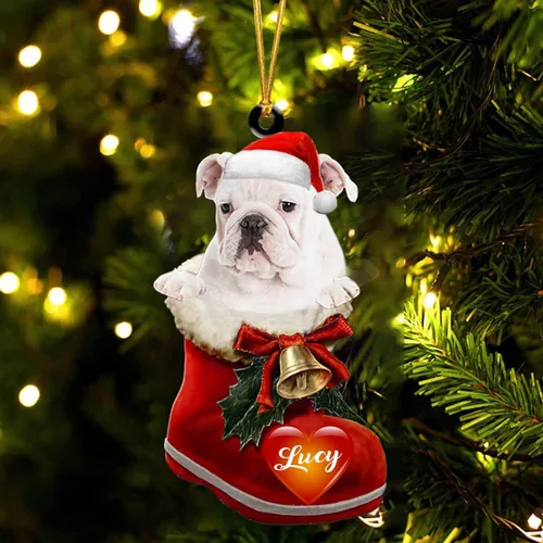 Vista 19 de Adorno de Navidad de perro afgano en bota de Papá Noel, adorno de nombre de perro personalizado, regalo para amante de los perros, decoración
