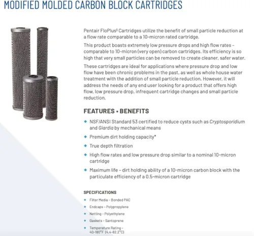 Vista 3 de Pentair Pentek FloPlus-10 Filtro de agua de carbono, 10 pulgadas, cartucho de repuesto de bloque de carbono moldeado modificado para debajo