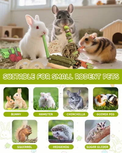 Vista 4 de 40 juguetes masticables de conejo para dientes, juguetes naturales para masticar, zanahoria, fresa, pastel de hierba Timothy, bambú dulce, palitos