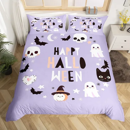 Vista 7 de Manfei Juego de funda de edredón de Halloween tamaño individual, juego de ropa de cama de 2 piezas para niños y niñas, decoración de habitación