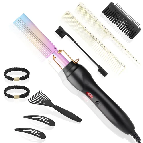 Vista 11 de Peine Eléctrico Caliente Alisador de Cabello Peine de Prensado con Calor Rizador Plancha Plana Cepillo Alisador de Cabello para Negro Natural, Peine