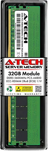 Vista 50 de A-Tech 16GB DDR5 4800MHz PC5-38400 ECC RDIMM 1Rx8 (EC8 10x4) Rango único 1.1V ECC Registrado DIMM 288-Pin Módulo de actualización de memoria RAM