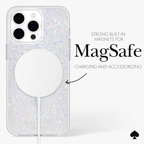 Vista 5 de Kate Spade New York Funda para iPhone 15 Pro Max, compatible con la funda MagSafe para teléfono, purpurina gruesa iridiscente