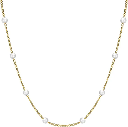 Vista 5 de Delicados collares de perlas para mujer, chapado en oro de 14 quilates, collar de perlas en capas, gargantilla de perlas simples, regalo de joyería